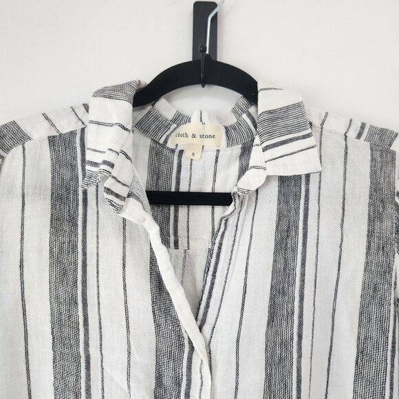 Anthropologie Cloth & Stone Linen Blend Striped Tie-Front Button Down Shirt S - Picture 3 of 9